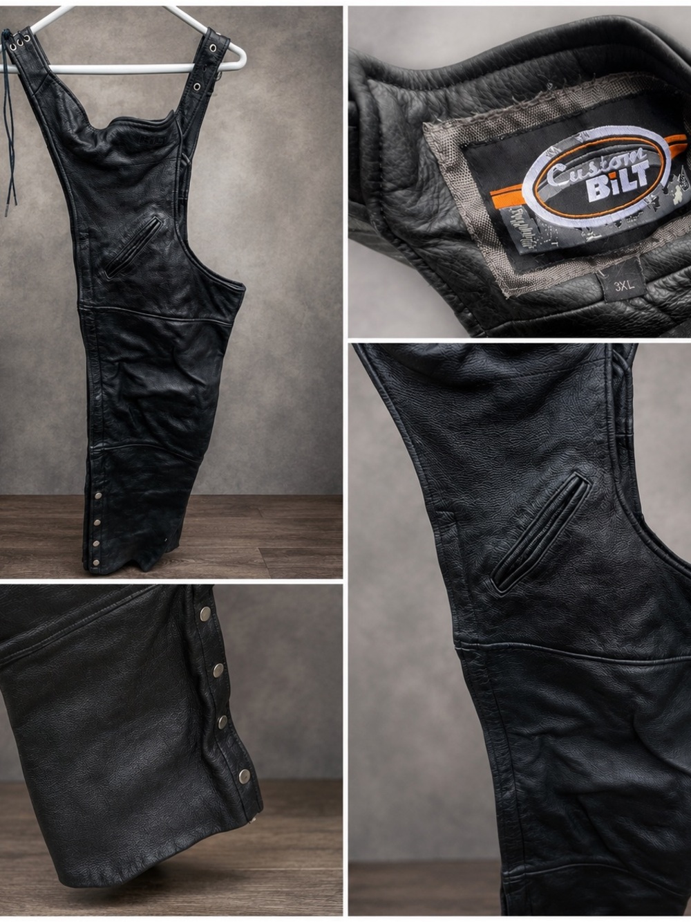 Men's Black Leather Chaps  - 3XL